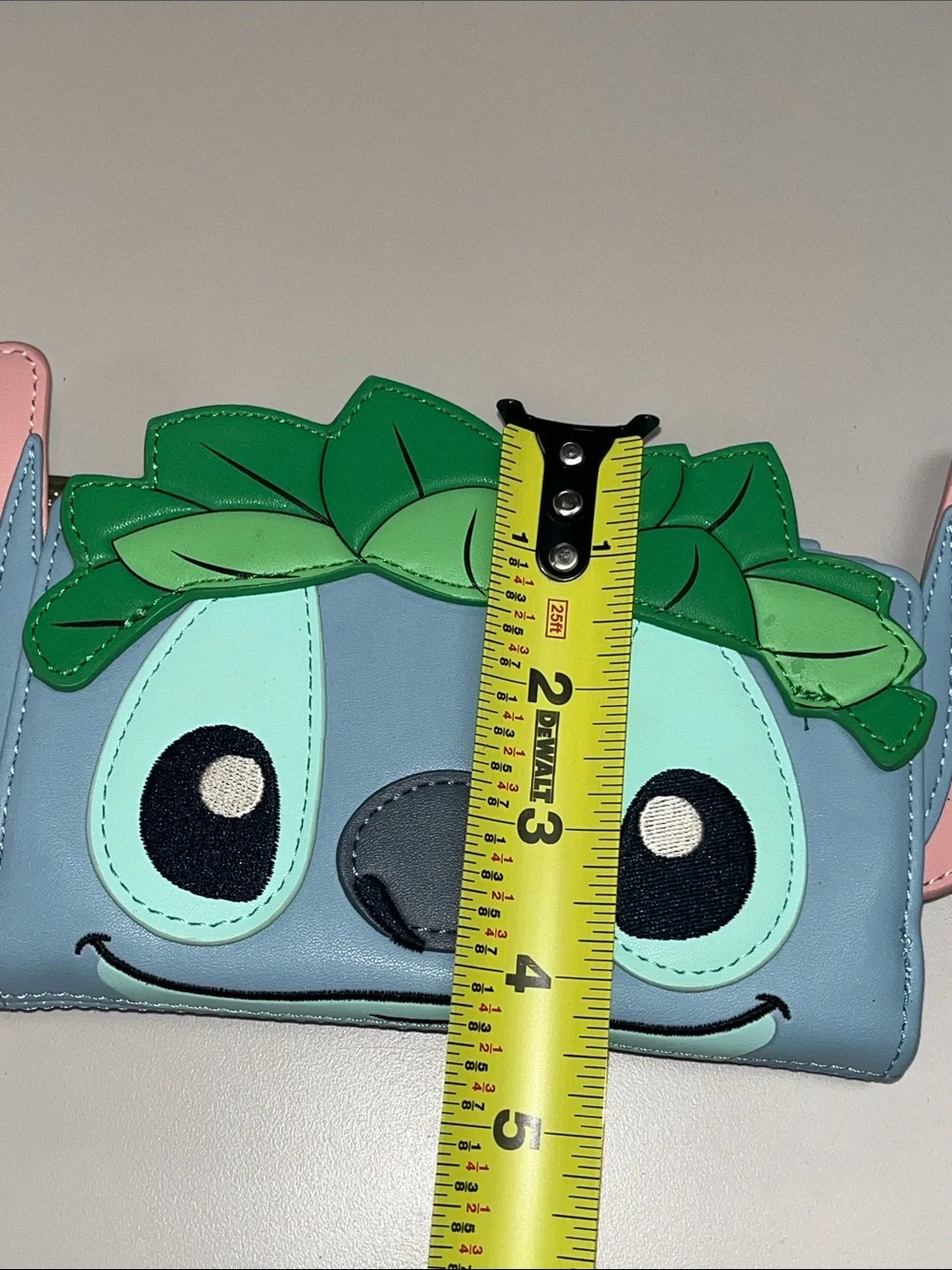 Loungefly Blue Stitch Face Wallet w/Pink Ears and Green Leaf Accent NWT